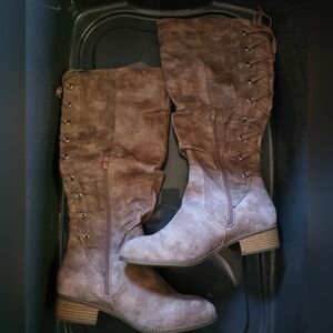 Rampage Taupe Lace-Up Over-the-Knee Boots
